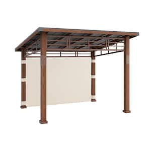 Chandler 10 ft. x 12 ft. Brown Cedar Wooden Gazebo Pavilion With Hard Top Iron Slope Roof Grill Gazebo Rot Resistant