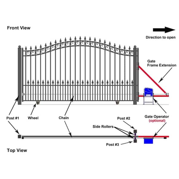 St. Louis 18 ft. W x 6 ft. H Black Steel Single Slide Driveway with Gate Opener Fence Gate