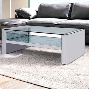 47 in. Brown Rectangle Glass Coffee Table with Shelves;Storage