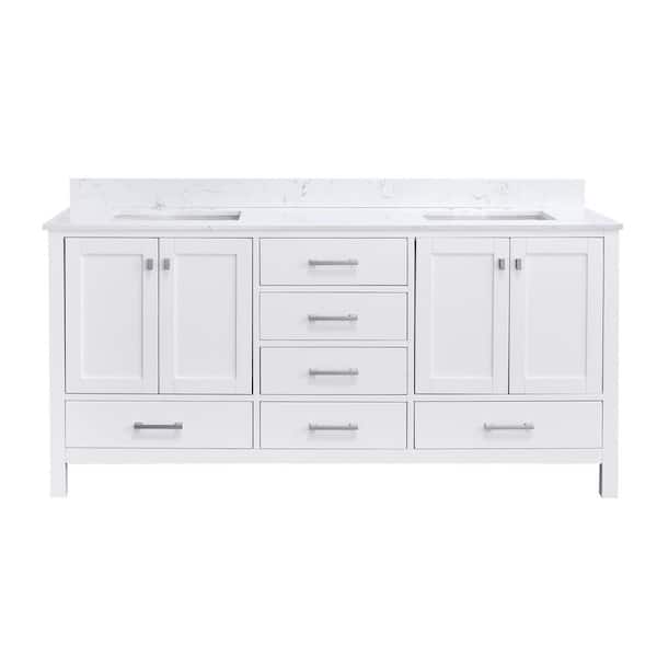 StarrySky 72 in. Undermount Double Sink Freestanding Bath Vanity in White with Engineered Stone Top