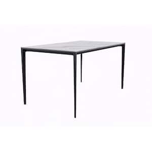 Avo Mid-Century Modern 55 in. Rectangular Dining Table with Black Aluminum Legs (White)