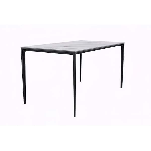 Leisuremod Avo Mid-Century Modern 55 in. Rectangular Dining Table with Black Aluminum Legs (White)
