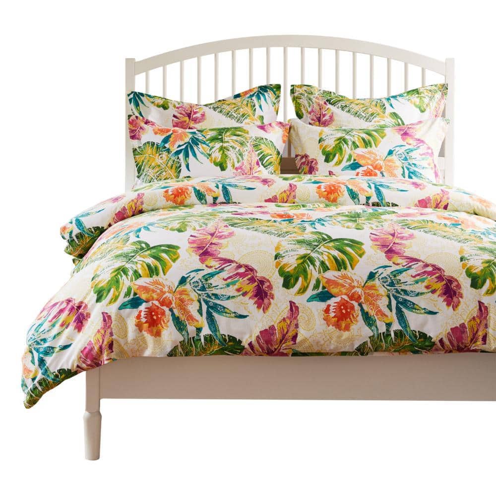 Tropical Multicolor Cotton Queen Duvet Cover Set