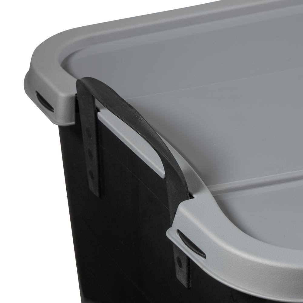 55 Quart Black and Gray Stackable Plastic Storage Bins with Snap Lids, 18 Pack