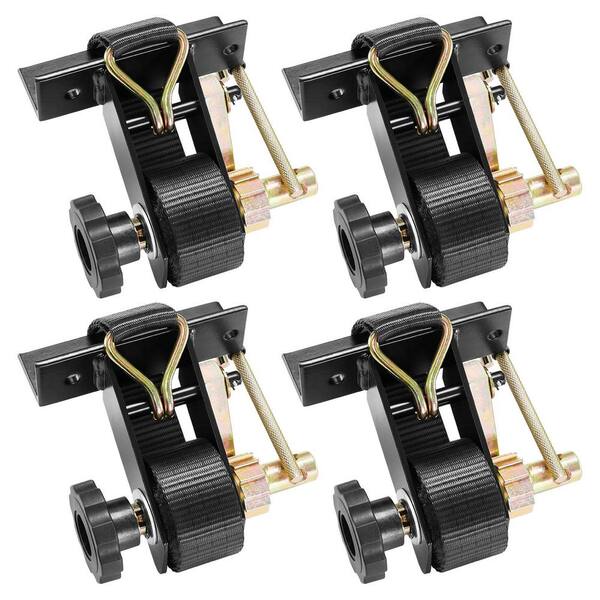 Ladder Rack Ratchet Straps, Black Square Tube Mount, 1.5 in. W x 7.4 ft. L, with Double J-Hooks, 500 lbs. Load (4 Pack)