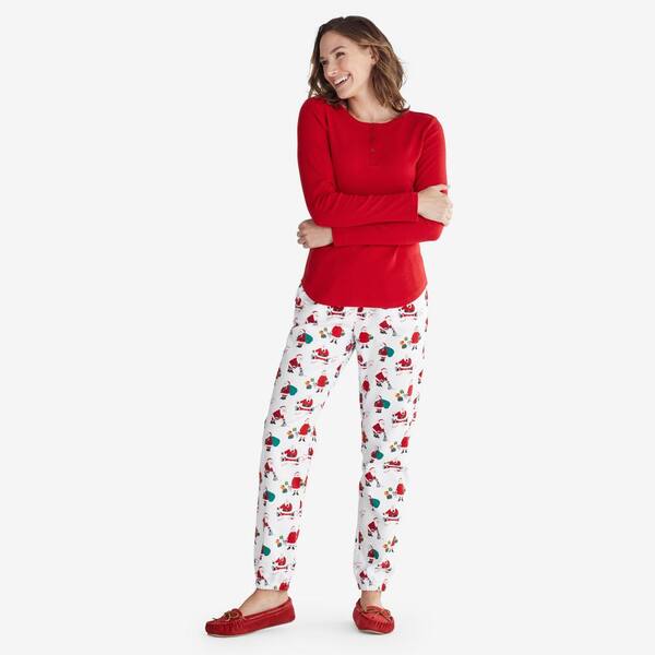 The Company Store Company Cotton Family Flannel Women's Medium White/Red Santa and Mrs Henley Pajama Set