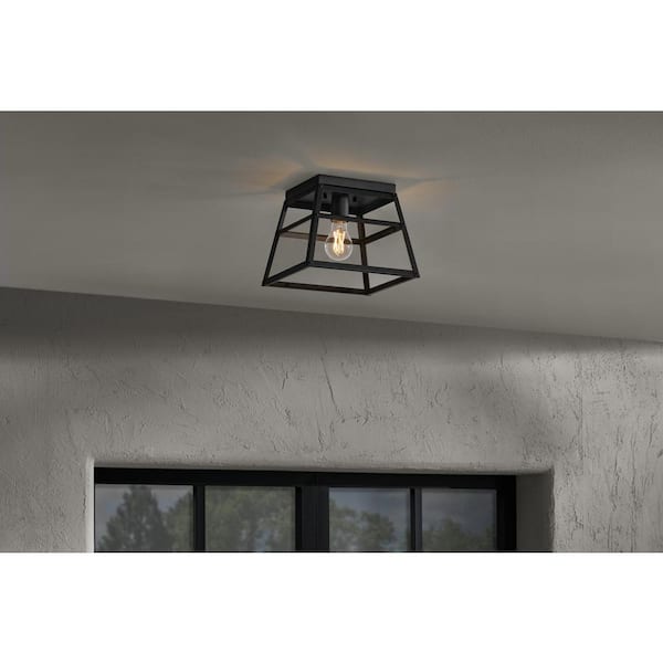 Grantsdale 1-Light Matte Black Outdoor Flush Mount Ceiling Light with Clear Glass, No Bulbs Included