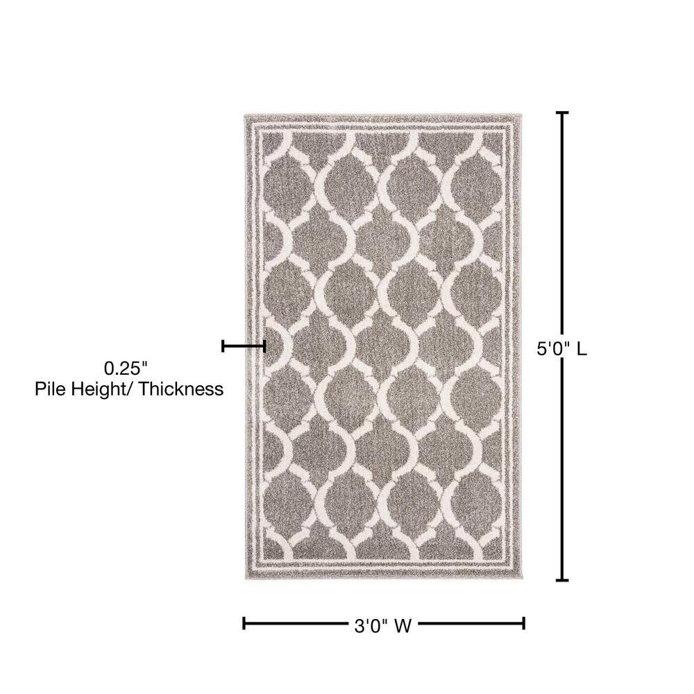 Dark Grey and Beige Geometric Synthetic 3' x 5' Area Rug