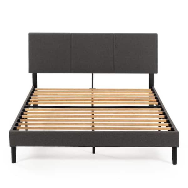 Zinus Cambril Gray Frame Full Upholstered Platform Bed with Sustainable Bamboo Slats
