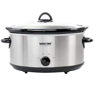 6 qt. Oval Slow Cooker with Removable Stoneware Crock in Silver Stainless Steel