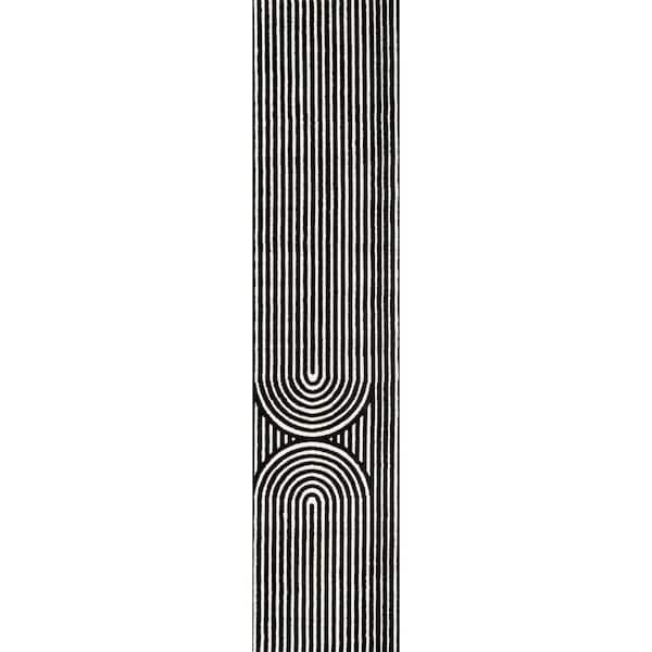 Sofia MidCentury Modern Arch Stripe 2-Tone High-Low Black/White 2 ft. x 8 ft. Indoor Runner Rug