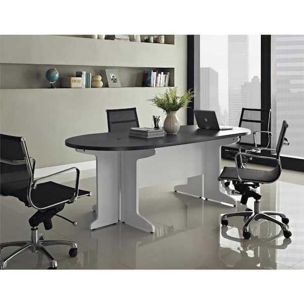 Ameriwood Home Mansfield Gray And White Peninsula Computer Desk Hd86023 The Home Depot