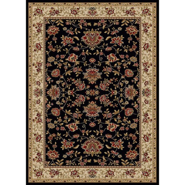 Como Black 5 ft. x 7 ft. Traditional Oriental Floral Area Rug