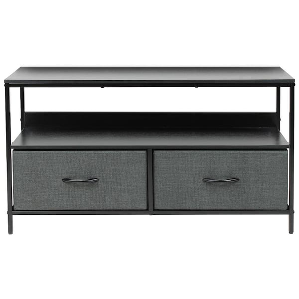 Sorbus 11 in. L x 22 in. W x 38 in. H 2-Drawer Black TV Stand Steel Frame Wood Top Easy Pull Fabric Bins