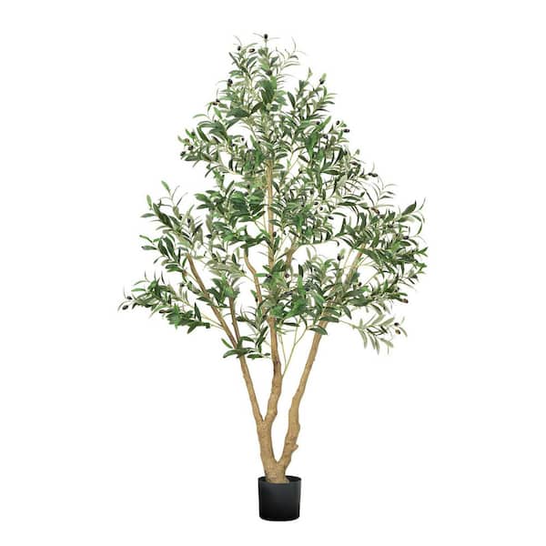 6FT. Artificial Olive Tree with Black Pot, Tall Fake Tree with Natural Wood Trunk & Realistic Green Leaves, 2025 update