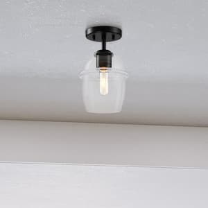 Summer Jazz 7 in. 1-Light Matte Black Transitional Semi Flush Mount with Clear Glass Shade for Bedrooms