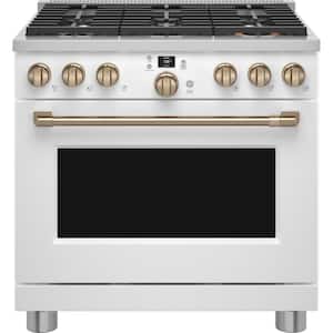 36 in. 5.75 cu. ft. Smart 6 Burner Dual Fuel Range with Convection in Matte White