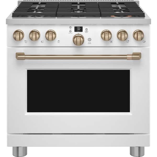 Cafe 36 in. 5.75 cu. ft. Smart 6 Burner Dual Fuel Range with Convection in Matte White