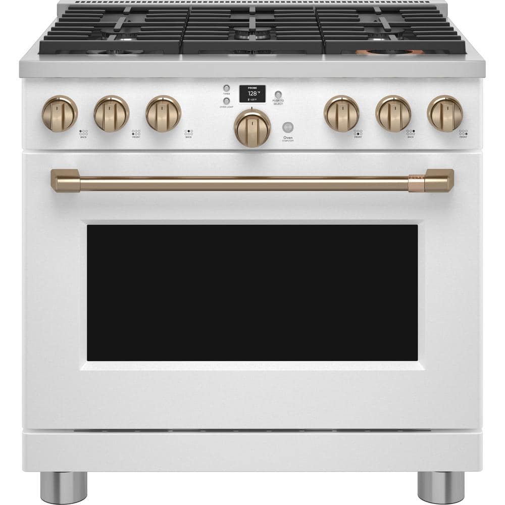 Matte White 36" Dual-Fuel Smart Range with Griddle