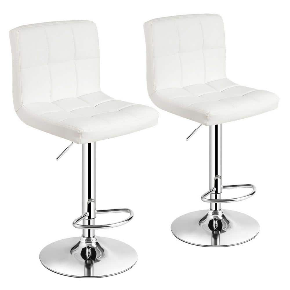 FORCLOVER 45 in. Adjustable White PU Leather Low-Back Metal Bar Stools ...