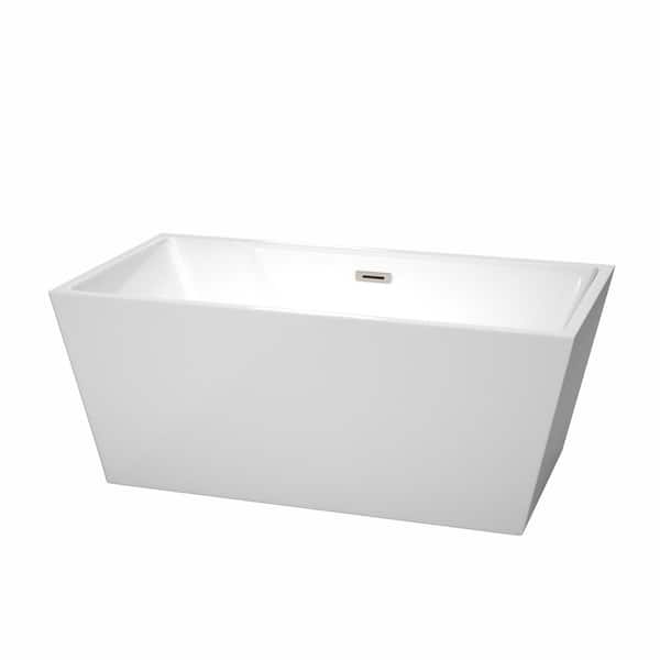 Wyndham Collection Sara 4.9 ft. Acrylic Flatbottom Non-Whirlpool Bathtub in White with Brushed Nickel Trim