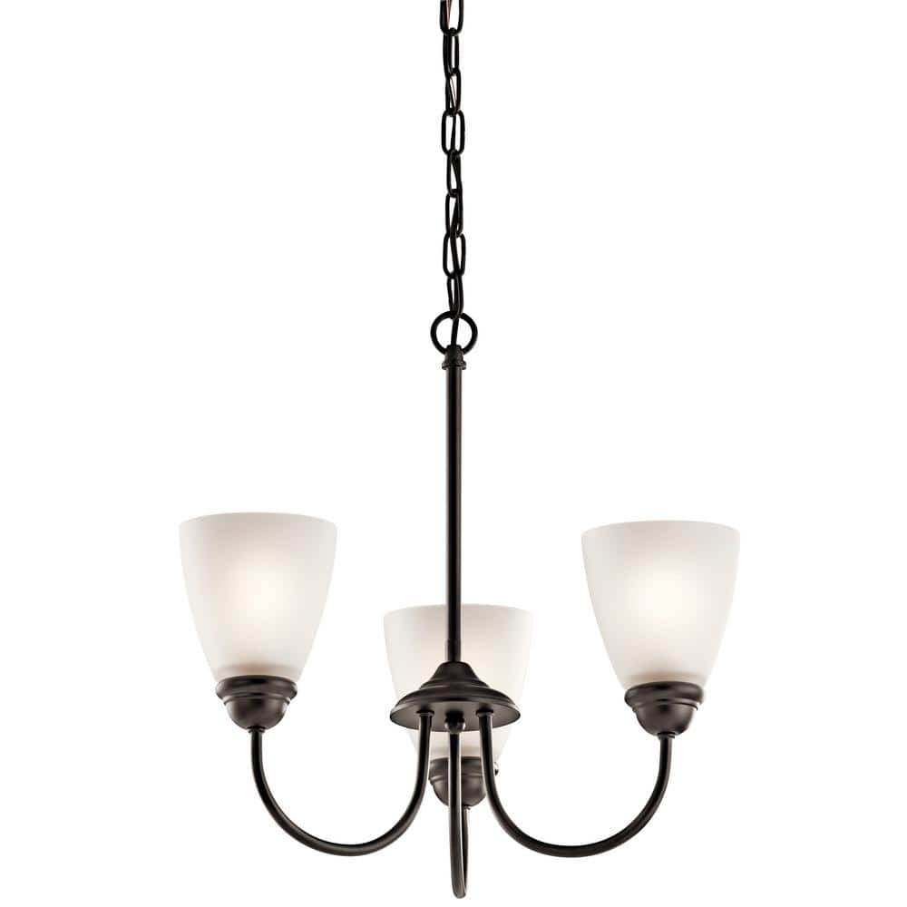 Olde Bronze Mini 3-Light Chandelier with Satin Etched Glass