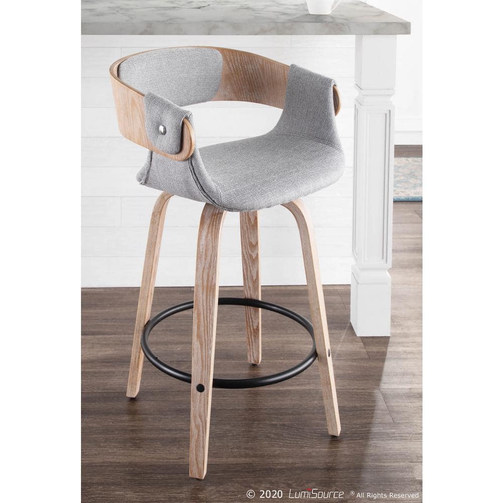 Elisa 18.75'' Gray and Gold Mid Century Modern Swivel Counter Stool