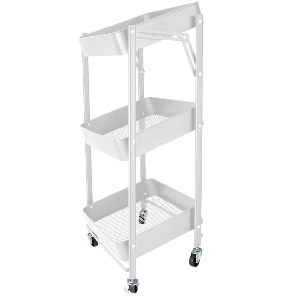 White 3-Tier Metal Folding Utility Rolling Storage Cart