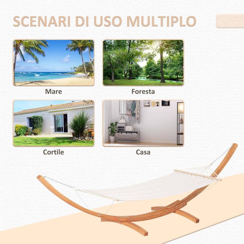 Extra Large White Cotton Hammock with Wooden Stand