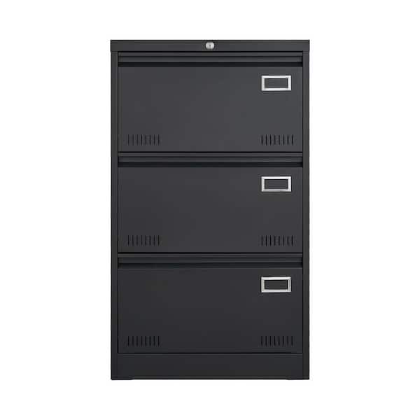 Tidoin 3-Drawer Black Metal 23 in. W Vertical File Cabinet with