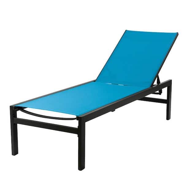 KOZYARD Modern Full Flat Aluminum Patio Reclinging Adustable Chaise Lounge with Blue Sunbathing Textilence, 1-Pack