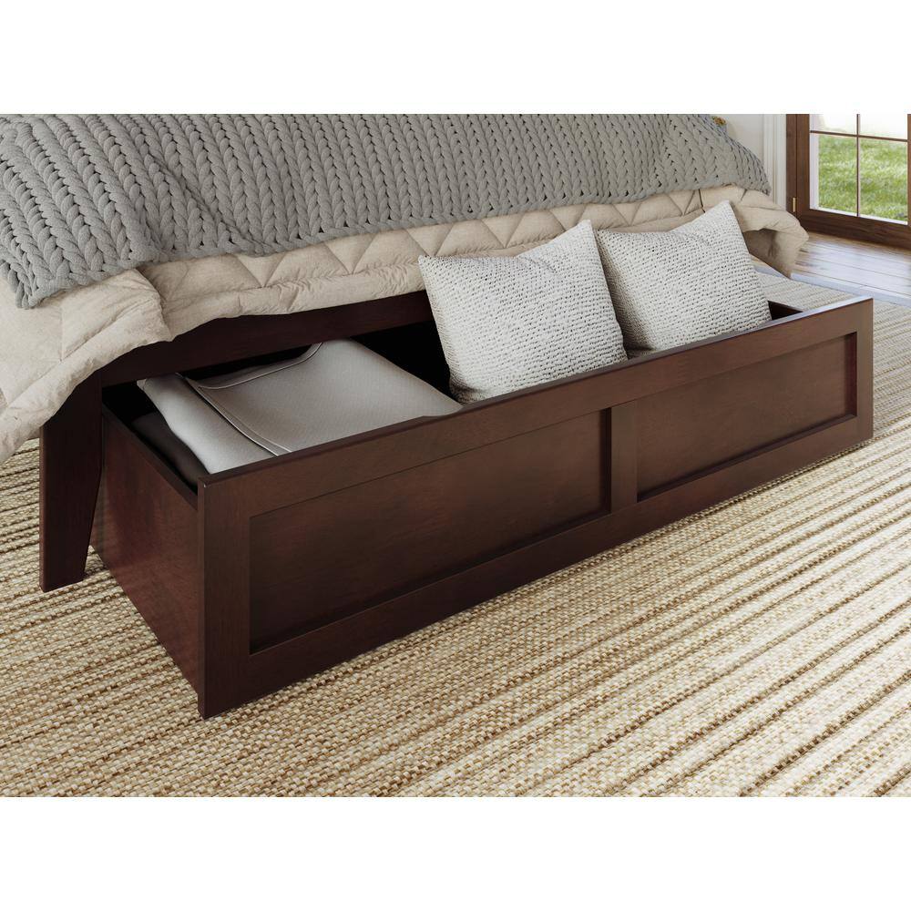 Warren Queen Walnut Wood Platform Bed with Foot Drawer