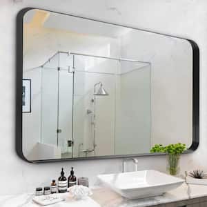32 in. W x 42 in. H Aluminium Alloy Deep Modern Rectangle Framed Decorative Mirror with Rounded Corner in Black