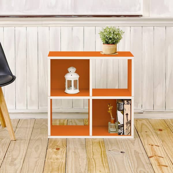 Way Basics Quad 4-Cubby 12 x 26.4 x 24.8 zBoard  Stackable Bookcase, Tool-Free Assembly Stackable Storage Shelf in Orange