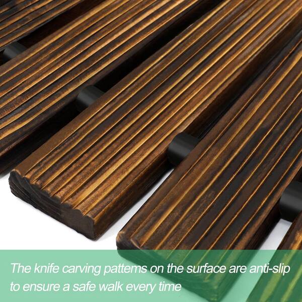 Angel Sar 8 ft. Wooden Garden Pathway, Yellow Roll Up Deck Tile for Decorative Outdoor