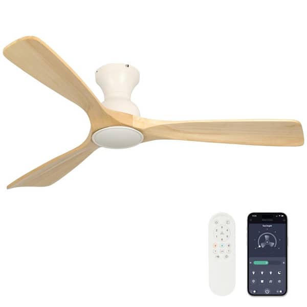 52 in. LED Indoor Modern Matte Wood Dimmable Low Profile Ceiling Fan Light with Remote Reversible Blades Included