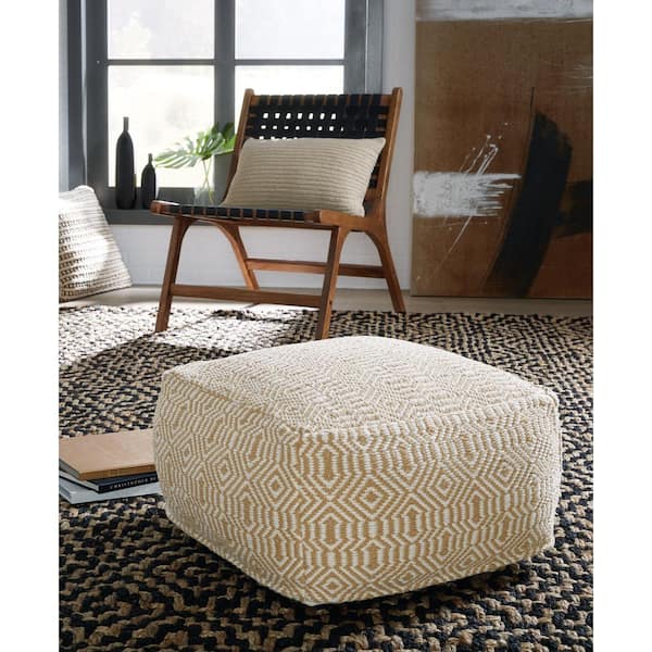 Signature DESIGN BY ASHLEY Adamont Tan/Ivory Cotton Square Pouf