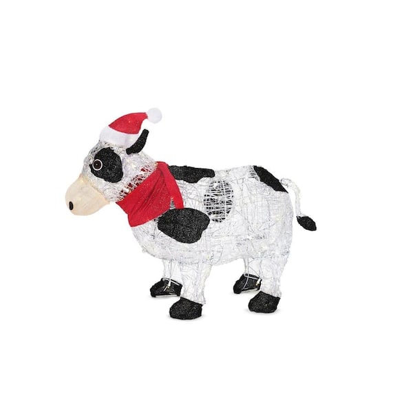 Home Accents Holiday 3 ft. 150 LED Cow with Santa Hat Outdoor Christmas Decor