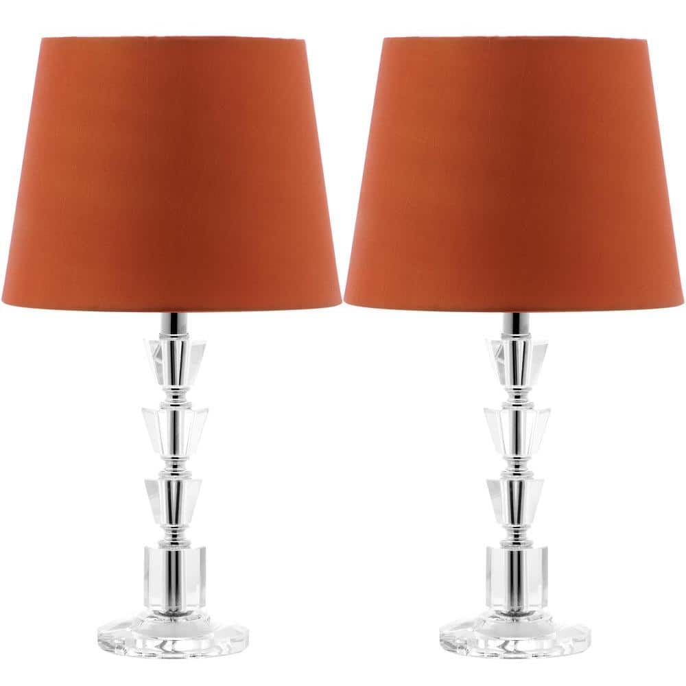 Harlow 16" Luxe Crystal Tiered Table Lamp Set, Transparent with Orange Shade