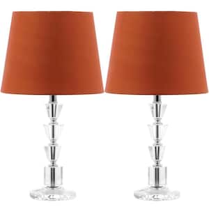 Harlow 16 in. Clear Tiered Crystal Orb Table Lamp with Oragne Shade (Set of 2)