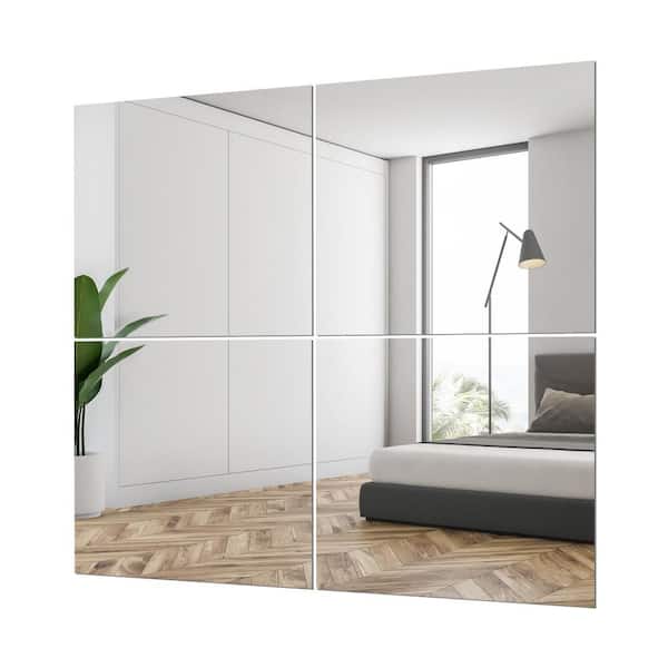 12 in. x 12 in. Frameless Mirror Tiles for Walls (Pack of 4), Self-Adhesive for Bedroom, Bathroom, or Gym Decor