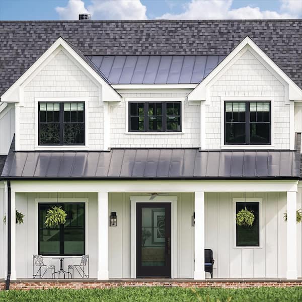36 in. x 80 in. Right-Hand/Inswing 3 Lite Clear Glass Black Steel Prehung Front Door w/White Int Finish with Brickmould