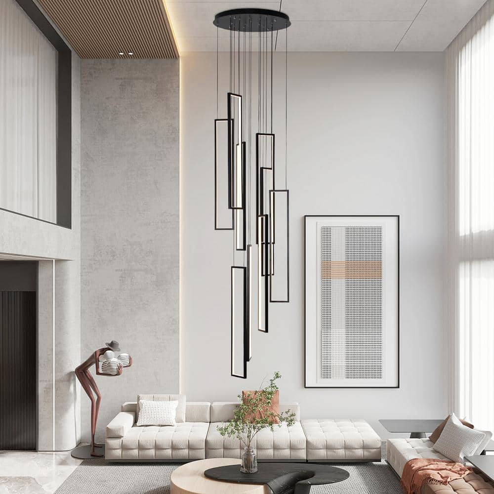 Large Black Aluminum Rectangle Cluster Chandelier Light