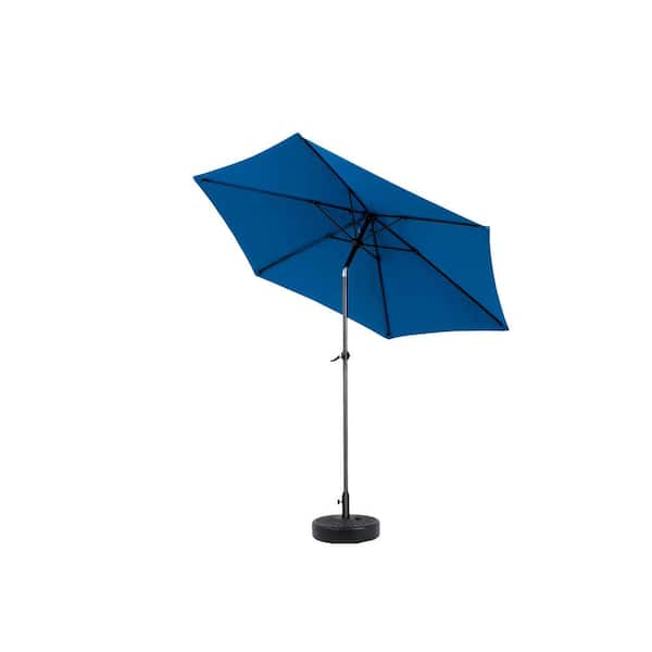 9 ft. Steel Market Push Button Tilt and Crank Patio Umbrella Adjustable and 6 Sturdy Ribs in Blue (Base Not Included)