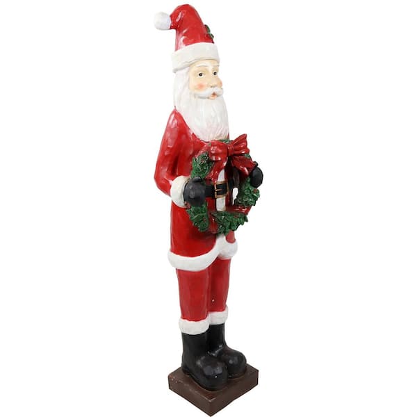 Sunnydaze 46 .5 in. Sunnydaze Santa with Christmas Wreath Indoor/Outdoor Holiday Statue