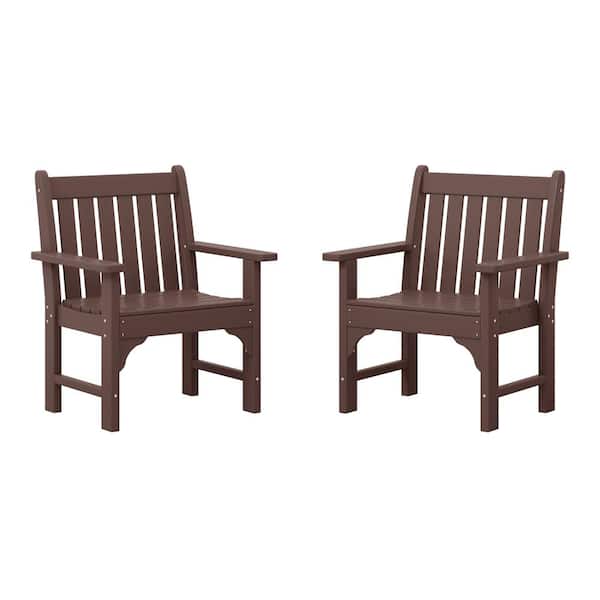 Laguna Outdoor Patio HDPE All Weather Fade Resistant Casual Garden Armchairs in Dark Brown, Set of 2 Lounge Chairs