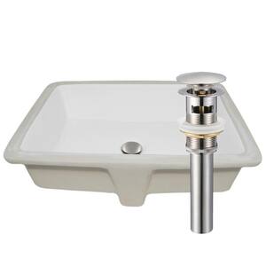 20.5 in. Shallow Rectangular Undermount Porcelain Bathroom Sink in White with Overflow Drain in Brushed Nickel