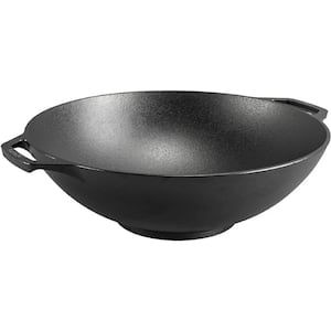 14 in. Black Cast Iron Seasoned with 100% Natural Vegetable Oil Wok Unparalleled Heat Retention with Sturdy Dual Handles