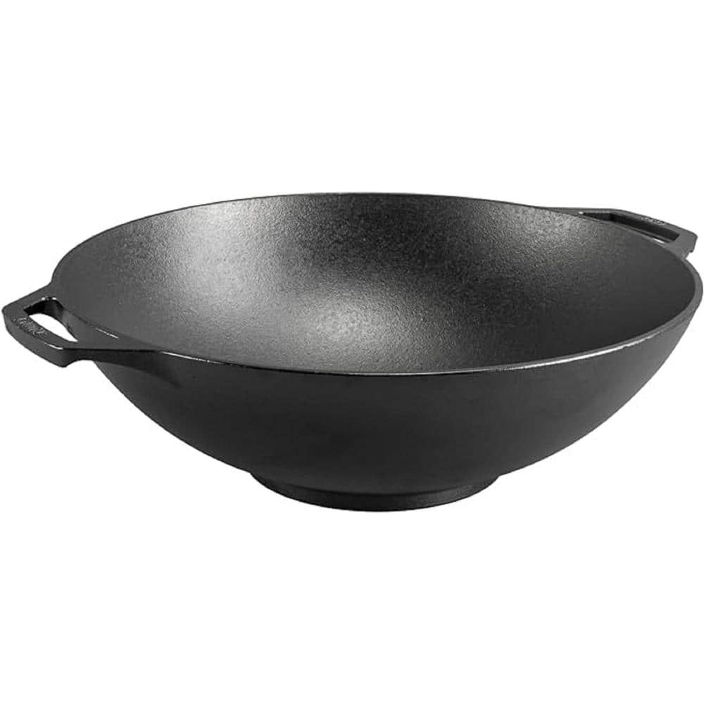 14 in. Cast Iron Wok, Seasoned with Natural Oil, Dual Handles, Heat Retenti