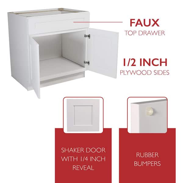 Design House Brookings Solid Wood Assembled Shaker 42 in. x 34.5 in. x 24 in. 2 Door Sink Base Kitchen Cabinet SB42 in White